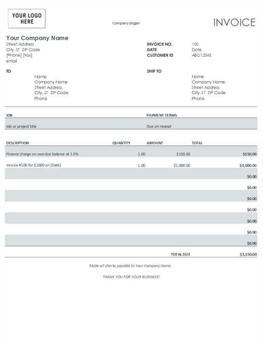 Finance Charge Invoice | FreeTemplatesPro